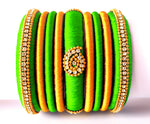 Lime Green Grand Wedding Silk Thread Bangle Set with Jhumka Earrings