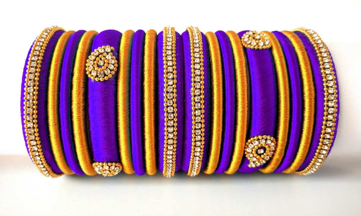 Violet Grand Wedding Silk Thread Bangle Set with Jhumka Earrings