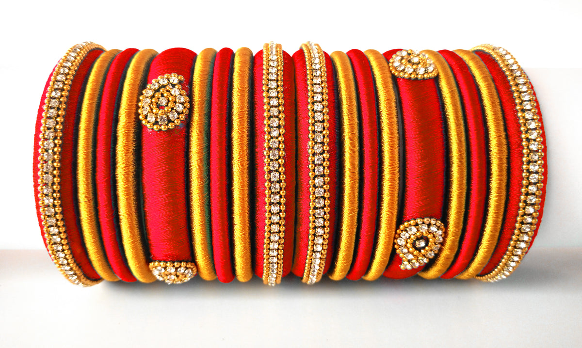 Red Grand Wedding Silk Thread Bangle Set with Jhumka Earrings