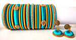 Turquoise Blue Grand Wedding Silk Thread Bangle Set with Jhumka Earrings