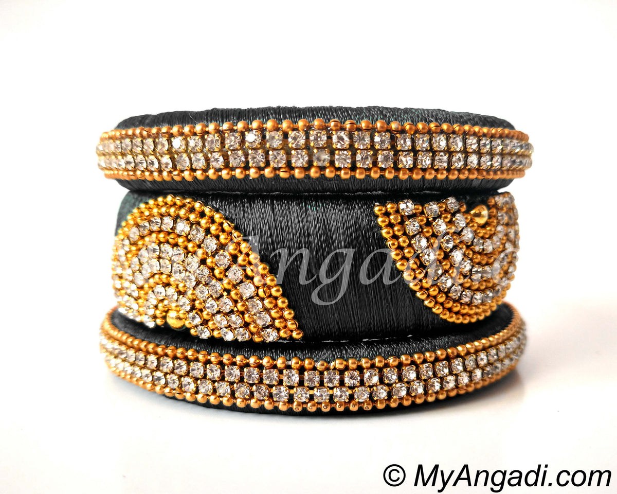 Grey Grand Kada Bridal Silk Thread Bangle Set