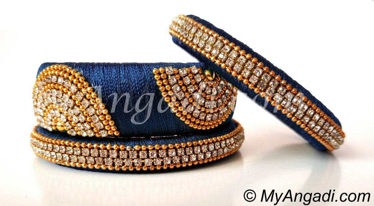 Dark Blue Grand Kada Bridal Silk Thread Bangle Set