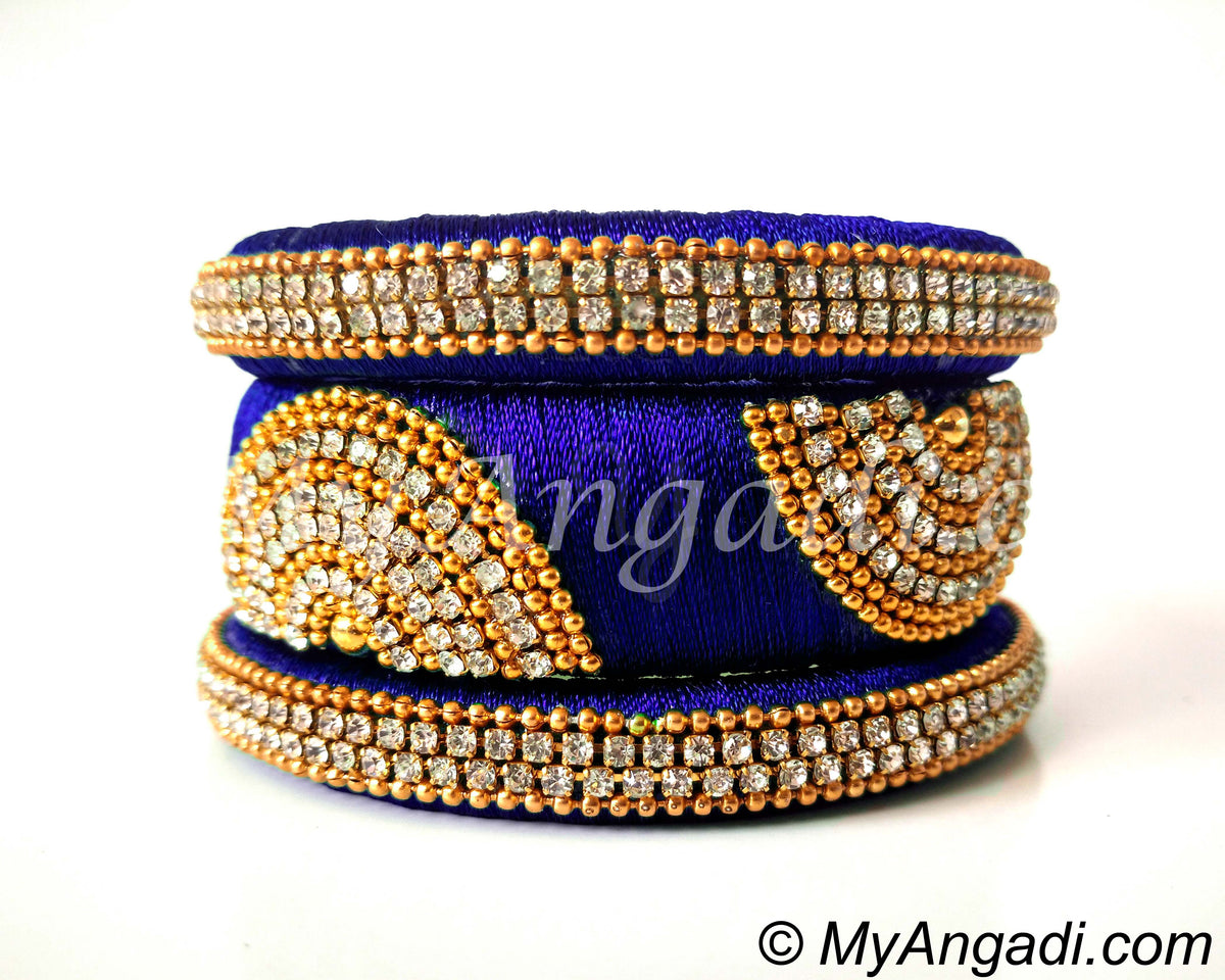 Royal Blue Grand Kada Bridal Silk Thread Bangle Set