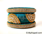 Teal Green Grand Kada Bridal Silk Thread Bangle Set
