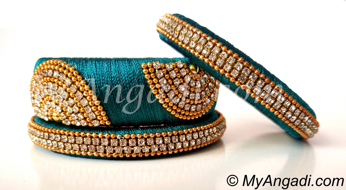 Teal Green Grand Kada Bridal Silk Thread Bangle Set