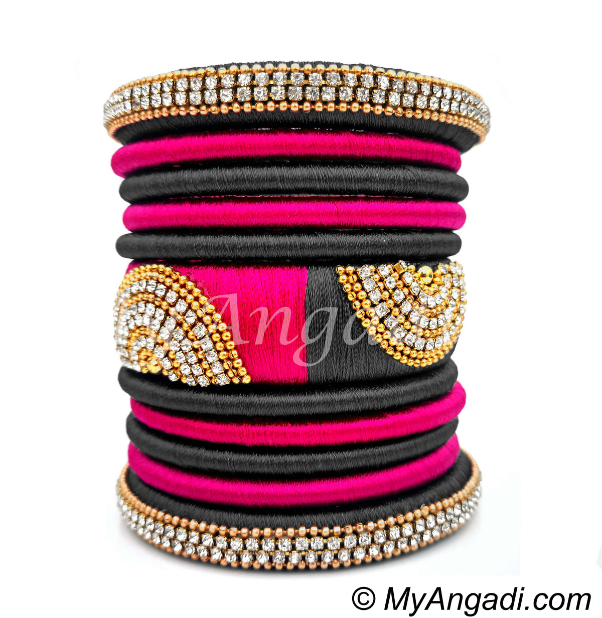 Grey - Pink Colour Grand Kada Bridal Silk Thread Bangle Set