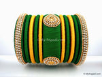 Dark Green with Gold Combination Grand Kada Bridal Silk Thread Bangle Set