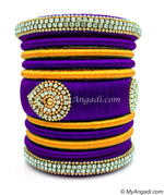 Violet with Gold Combination Grand Kada Bridal Silk Thread Bangle Set