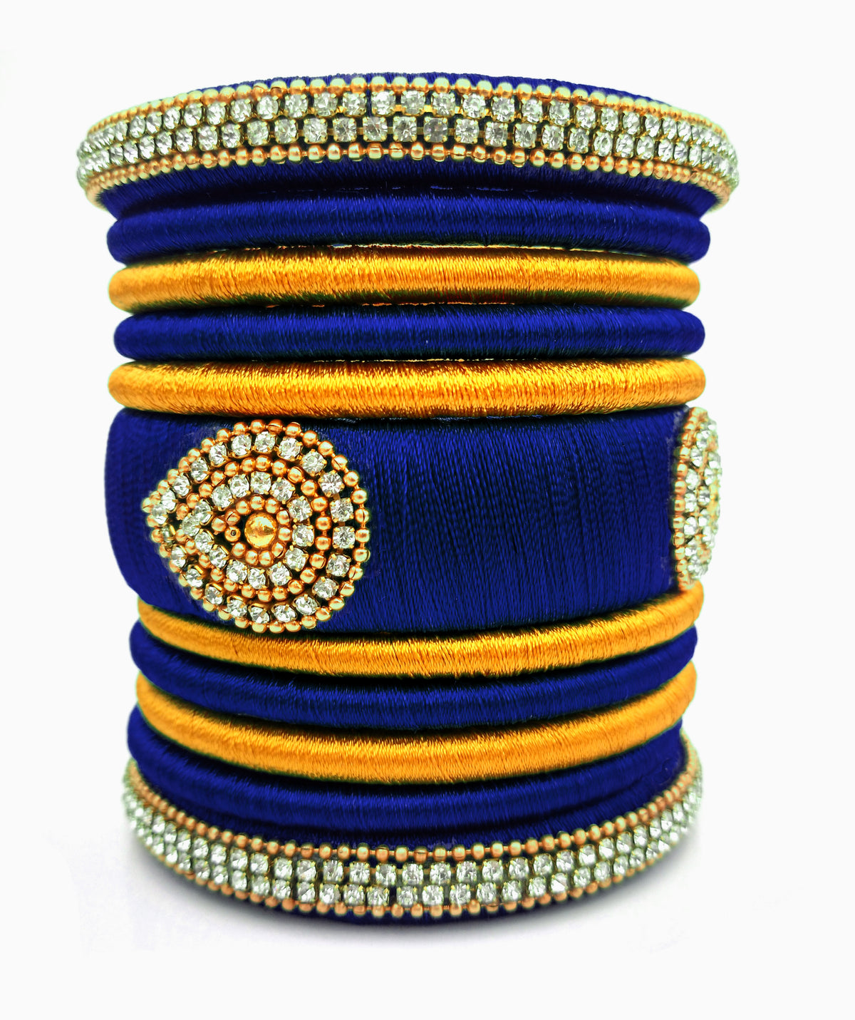 Dark Blue with Gold Combination Grand Kada Bridal Silk Thread Bangle Set