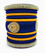 Dark Blue with Gold Combination Grand Kada Bridal Silk Thread Bangle Set
