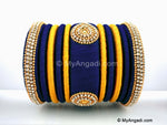 Dark Blue with Gold Combination Grand Kada Bridal Silk Thread Bangle Set
