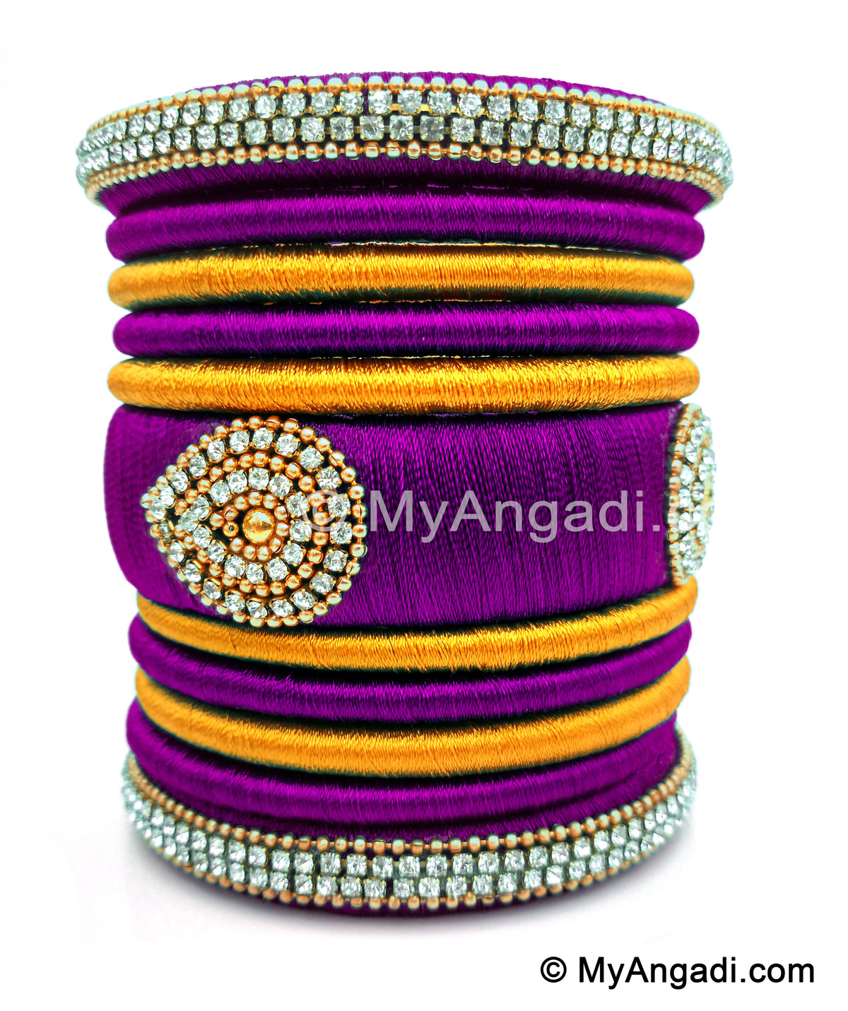 Purple with Gold Combination Grand Kada Bridal Silk Thread Bangle Set