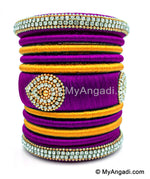Purple with Gold Combination Grand Kada Bridal Silk Thread Bangle Set