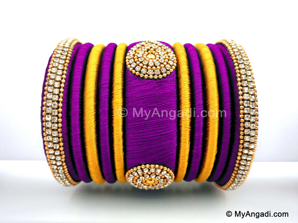 Purple with Gold Combination Grand Kada Bridal Silk Thread Bangle Set