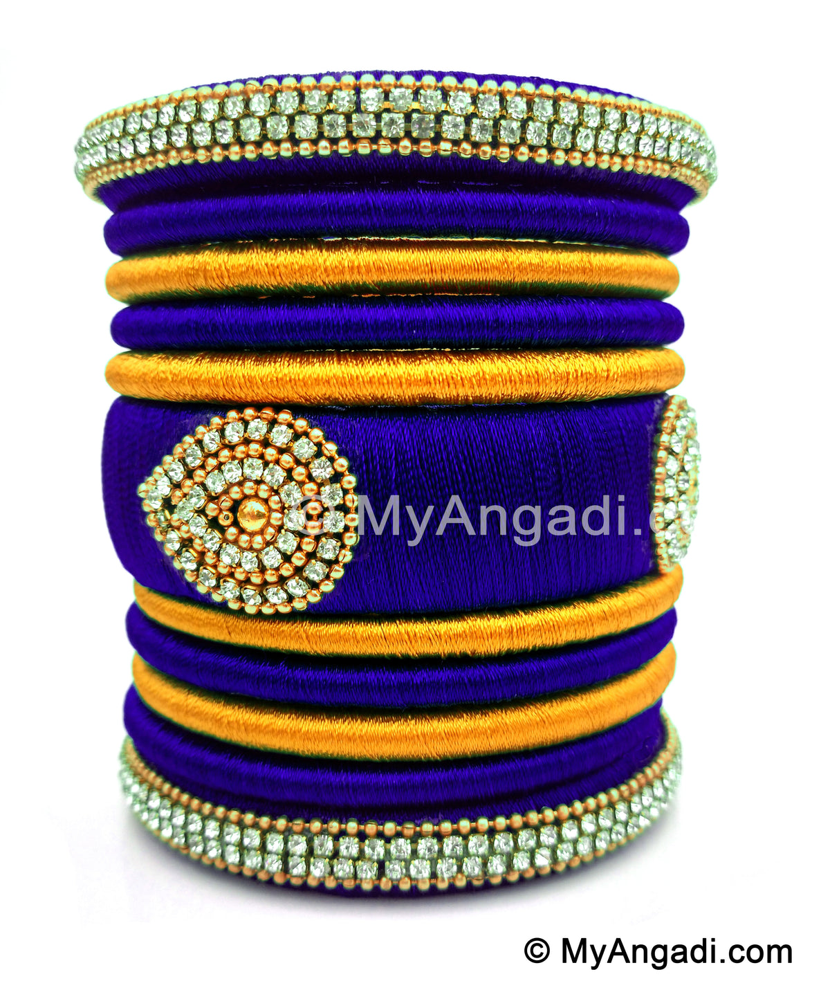 Royal Blue with Gold Combination Grand Kada Bridal Silk Thread Bangle Set