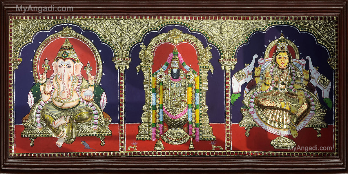 Ganesha Thirupathi Balaji Lakshmi 2D Tanjore Painting