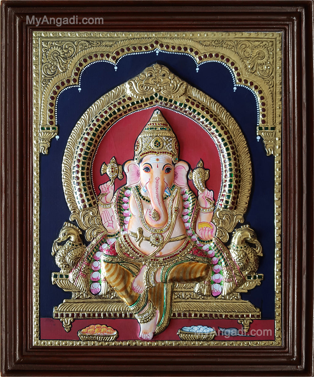 Ganesha Double Emboss Tanjore Painting