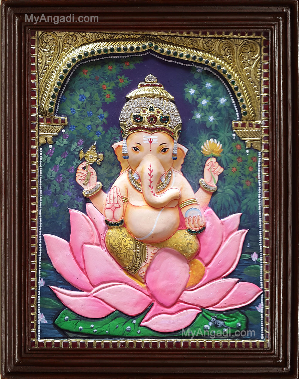Ganesha Double Emboss Tanjore Painting