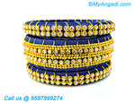Dark Blue Colour Silk Thread Bangles with Gold Jari