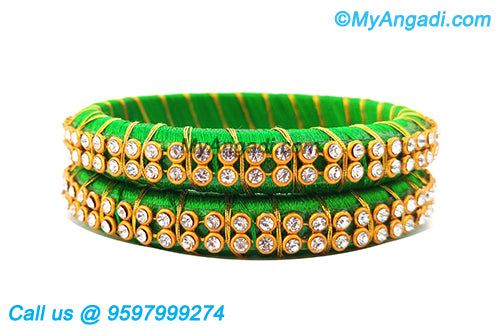 Lime Green Silk Thread Bangles with Gold Jari