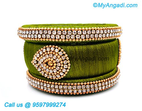 Olive Green Colour Silk Thread Bangles