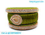 Olive Green Colour Silk Thread Bangles