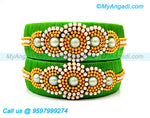 Lime Green Silk Thread Bangles with Pearl