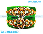 Green Colour Silk Thread Bangles with Pearl