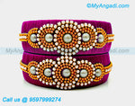 Majenta Colour Silk Thread Bangles with Pearl