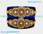 Dark Blue Colour Silk Thread Bangles with Pearl