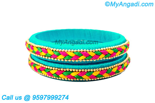 Turquoise Blue Colour Silk Thread Bangles