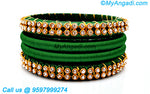 Dark Green Silk Thread Bangles with Gold Jari