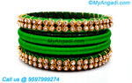 Green Colour Silk Thread Bangles with Gold Jari