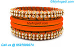 Orange Colour Silk Thread Bangles with Gold Jari