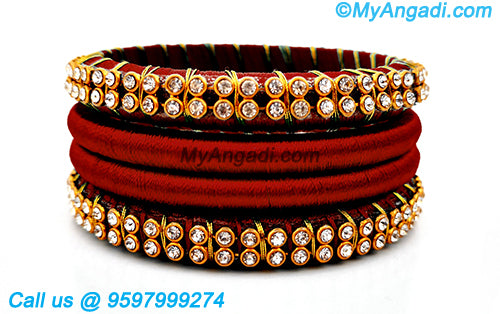 Maroon Colour Silk Thread Bangles with Gold Jari