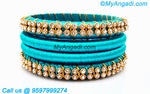Turquoise Blue Colour Silk Thread Bangles with Gold Jari