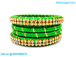 Lime Green Silk Thread Bangles with Gold Jari