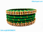 Dark Green Silk Thread Bangles with Gold Jari