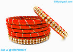 Orange Colour Silk Thread Bangles with Gold Jari