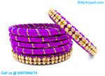 Purple Colour Silk Thread Bangles with Gold Jari
