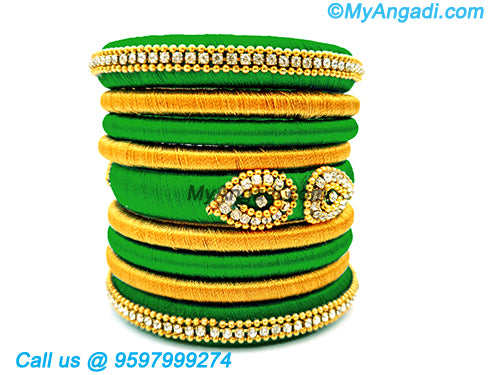 Green Colour Silk Thread Bangles