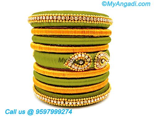 Olive Green Colour Silk Thread Bangles