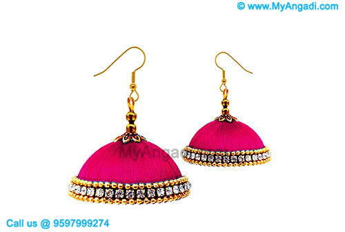 Pink Colour Silk Thread Jhumukka Earrings