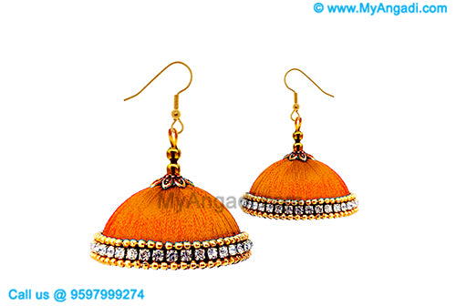 Orange Colour Silk Thread Jhumukka Earrings