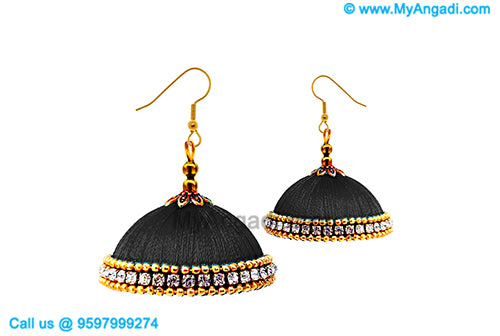 Black Colour Silk Thread Jhumukka Earrings
