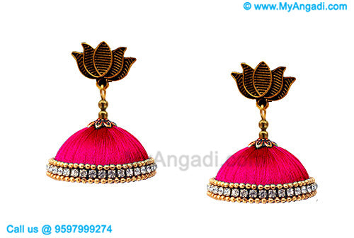 Majenta Colour Silk Thread Jhumukka Earrings