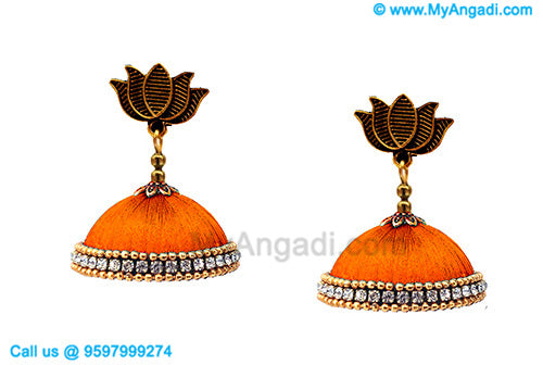 Orange Colour Silk Thread Jhumukka Earrings