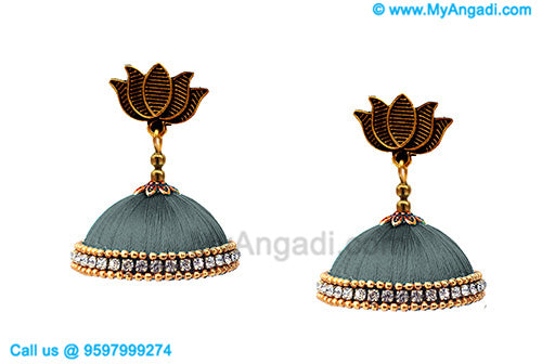 Grey Colour Silk Thread Jhumukka Earrings