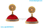 Maroon Colour Silk Thread Jhumukka Earrings