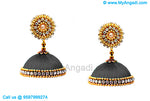 Grey Colour Silk Thread Jhumukka Earrings
